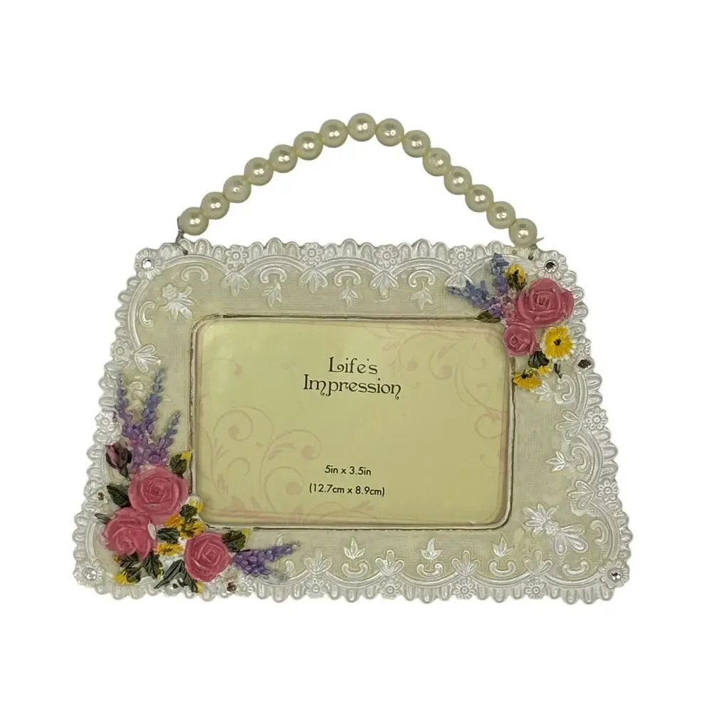 Set of 2 Life’s Impression Floral Picture‎ Frames Pearl Handle 5x3.5 No Glass